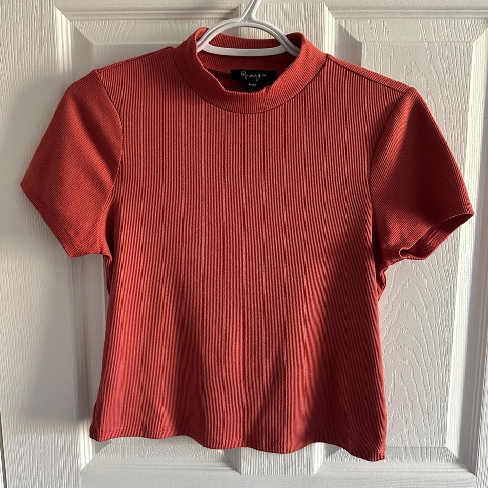 Lily Morgan Women's Spring Bloom Mock Neck Short Sleeve Top - size M